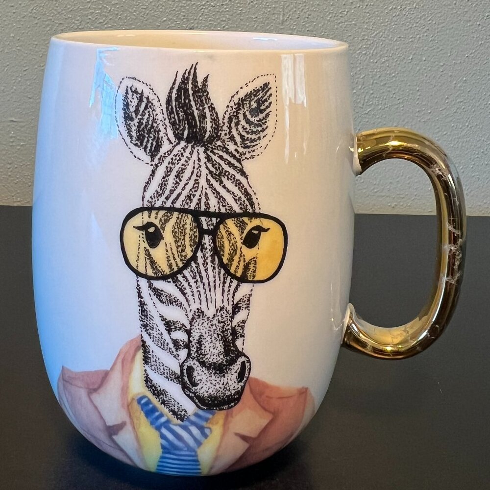Pier 1 Imports ZEBRA Hipster Animal Aviator Sunglasses Suit Tie Coffee Mug 22oz